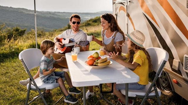 Family motorhome holiday table